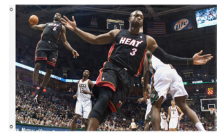 A mockup of the custom flag 'LeBron and Wade Dunk flag' on a white background