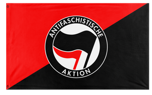 A mockup of the custom flag 'Antifa - Black flag' on a white background