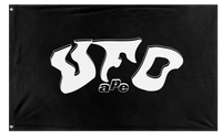 A mockup of the custom flag 'UFO ape  flag' on a white background