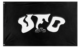 A mockup of the custom flag 'UFO ape  flag' on a white background