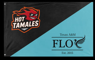 A mockup of the custom flag 'red hots  flag' on a white background