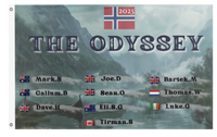 A mockup of the custom flag 'ODYSSEY flag' on a white background