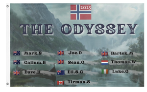A mockup of the custom flag 'ODYSSEY flag' on a white background