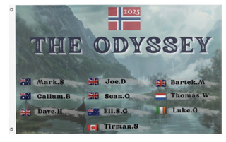 A mockup of the custom flag 'ODYSSEY flag' on a white background