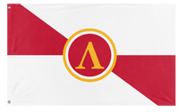 A mockup of the custom flag 'Kingdom of Sparta flag' on a white background