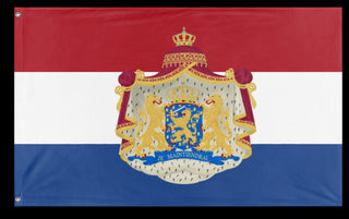 A mockup of the custom flag 'Dutch coat of arms flag' on a white background