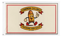 A mockup of the custom flag 'Common Caliber  flag' on a white background