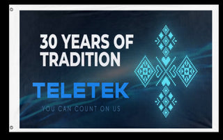 A mockup of the custom flag 'tele flag' on a white background