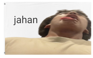 A mockup of the custom flag 'jahan birthday flag' on a white background