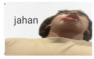 A mockup of the custom flag 'jahan birthday flag' on a white background