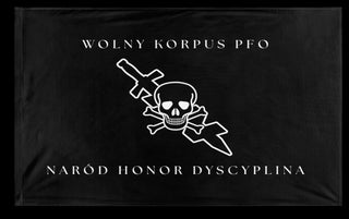 A mockup of the custom flag 'WK PFO flag' on a white background