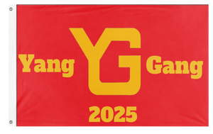 A mockup of the custom flag 'Yang Gang flag' on a white background