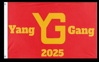 A mockup of the custom flag 'yang gang flag' on a white background