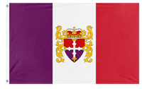 A mockup of the custom flag 'Royal Flag of Stratus' on a white background