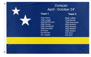 A mockup of the custom flag 'Curacao flag' on a white background