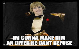 A mockup of the custom flag 'Godfather Flag' on a white background