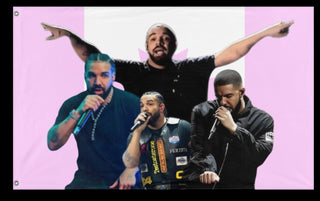 A mockup of the custom flag 'Drake flag' on a white background