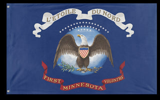 A mockup of the custom flag '1st Minnesota Volunteer Infantry Regiment flag' on a white background