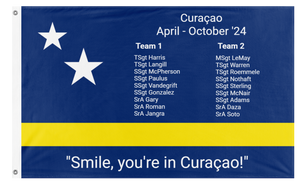 A mockup of the custom flag 'Curacao flag' on a white background