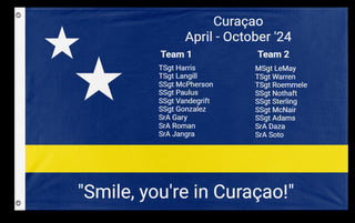 A mockup of the custom flag 'Curacao flag' on a white background