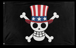 A mockup of the custom flag 'American One Piece Gen Z Protest flag' on a white background