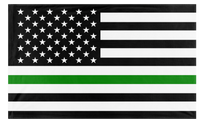 A mockup of the custom flag 'Thin Green Line flag' on a white background