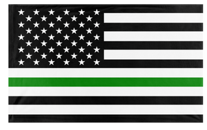A mockup of the custom flag 'Thin Green Line flag' on a white background