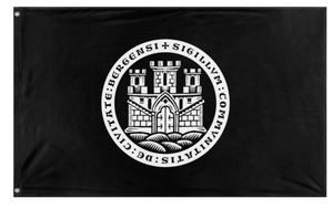 A mockup of the custom flag 'Bergen flag' on a white background