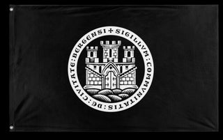 A mockup of the custom flag 'Bergen flag' on a white background