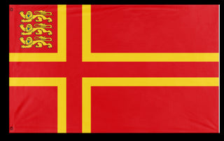 A mockup of the custom flag 'St Olaf with Three Leopards flag' on a white background