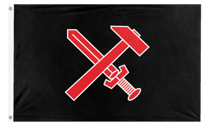 A mockup of the custom flag 'Schwarze Front flag' on a white background