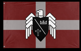 A mockup of the custom flag 'Basil England White flag' on a white background