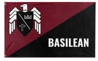 A mockup of the custom flag 'Basil CNT Maroon flag' on a white background