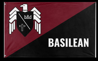 A mockup of the custom flag 'Basil CNT Maroon flag' on a white background