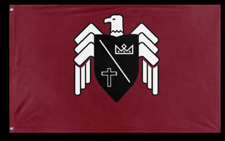 A mockup of the custom flag 'Basil Crest flag' on a white background