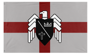 A mockup of the custom flag 'Basil England White flag' on a white background