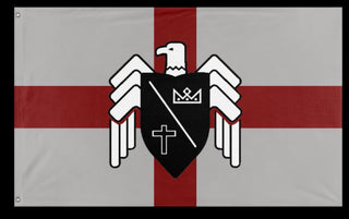 A mockup of the custom flag 'Basil England White flag' on a white background