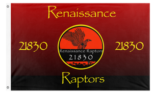 A mockup of the custom flag 'Renaissance Raptor  flag' on a white background