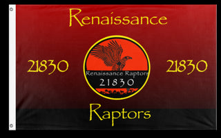 A mockup of the custom flag 'Renaissance Raptor  flag' on a white background