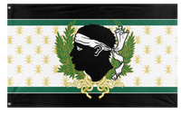 A mockup of the custom flag 'Imperu Federale Corsu flag' on a white background