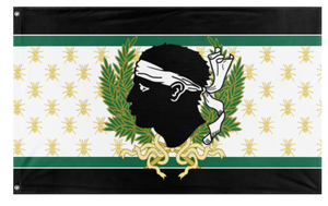 A mockup of the custom flag 'Imperu Federale Corsu flag' on a white background