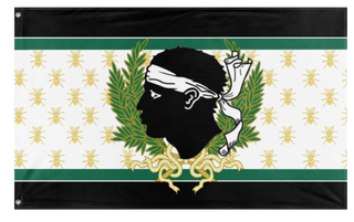 A mockup of the custom flag 'Imperu Federale Corsu flag' on a white background