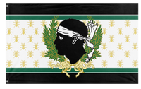 A mockup of the custom flag 'Imperu Federale Corsu flag' on a white background