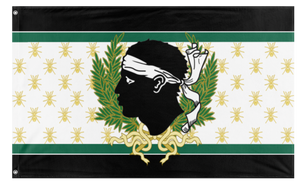 A mockup of the custom flag 'Imperu Federale Corsu flag' on a white background