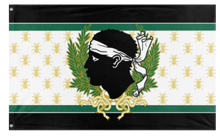 A mockup of the custom flag 'Imperu Federale Corsu flag' on a white background