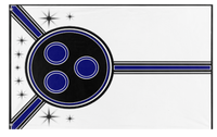 A mockup of the custom flag 'O.U.T.R flag' on a white background