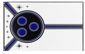 A mockup of the custom flag 'O.U.T.R flag' on a white background
