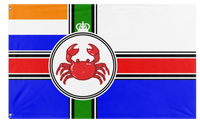 A mockup of the custom flag 'Crustacean Nation. flag' on a white background