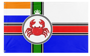 A mockup of the custom flag 'Crustacean Nation. flag' on a white background