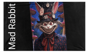 A mockup of the custom flag 'Mad Rabbit flag' on a white background